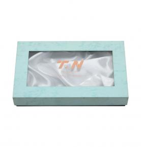 gift box packaging with window Luxury blue  lid and bottom cardboard 